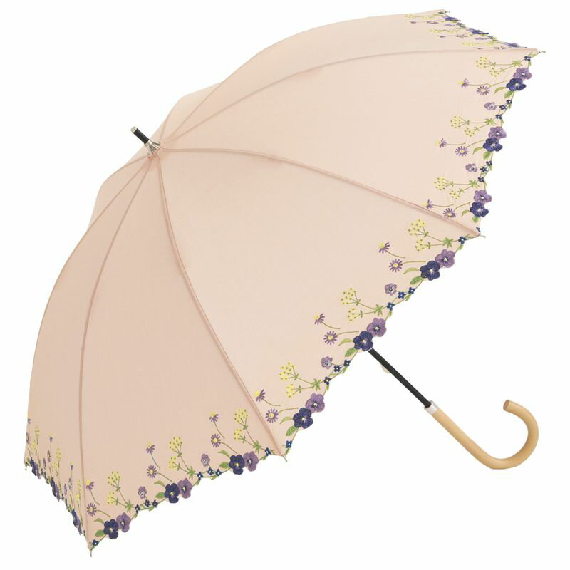 ビコーズ パラソル ビオラガーデン オレンジ花柄 フラワー 傘 レディース 長傘 雨傘 日傘 UVカット90%以上 遮光 晴雨兼用 防水 はっ水加工 手開きタイプのサムネイル