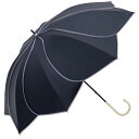 ビコーズ パラソル PU バイカラーパイピング ネイビー 紺色 花びら フラワー 傘 レディース 長傘 雨傘 日傘 UVカット99.9% 遮光 晴雨兼用 防水 はっ水加工 手開きタイプ