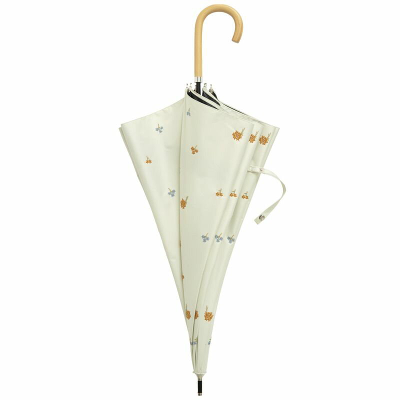 ビコーズ パラソル PU モチーフ 刺繍 ホワイト 白色 傘 レディース 長傘 雨傘 日傘 UVカット99.9% 遮光 晴雨兼用 防水 はっ水加工 手開きタイプ