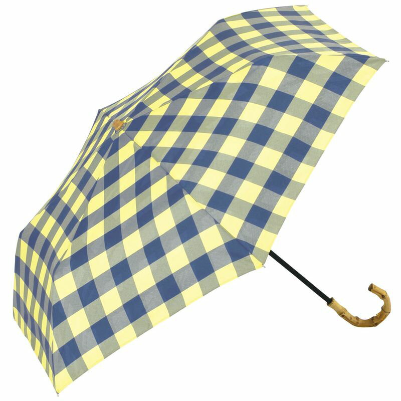 ビコーズ パラソル 折りたたみ傘 チェック トートバッグ ミニ イエロー 黄色 バンブー 竹 持ち手 レディース 折畳傘 雨傘 日傘 UVカット90%以上 遮光 晴雨兼用 防水 はっ水加工 手開きタイプ