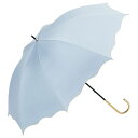 ビコーズ PUウェーブメロウ サックス 青色 ブルー系 傘 レディース 長傘 雨傘 日傘 UVカット 遮光 晴雨兼用 大きい 丈夫 手開きタイプ