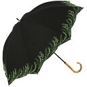 ビコーズ スズラン刺繍 ブラック 黒 フラワー 花柄 傘 レディース 長傘 雨傘 日傘 UVカット90 以上 遮光 晴雨兼用 防水 はっ水加工 手開きタイプ