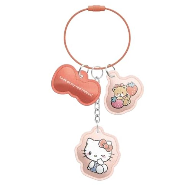 クラックス 3レンプックリキーホルダー ハローキティ シンプリーモード フェイクレザー ワイヤーリング キーホルダー 大人かわいい ぷっくりチャーム