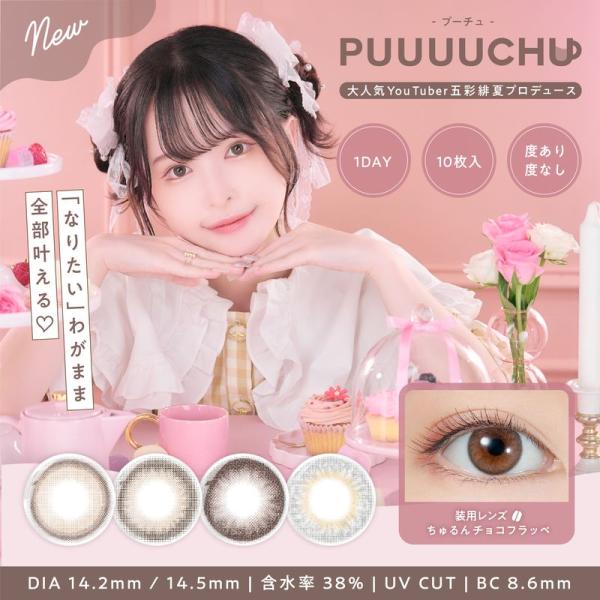 プーチュ カラコン ワンデー 度あり 度なし 14.2mm 14.5mm 10枚入 五彩緋夏 PUUUUCHU 1day グレー ブラウン ブラック UVカット 低含水 カラーコンタクト