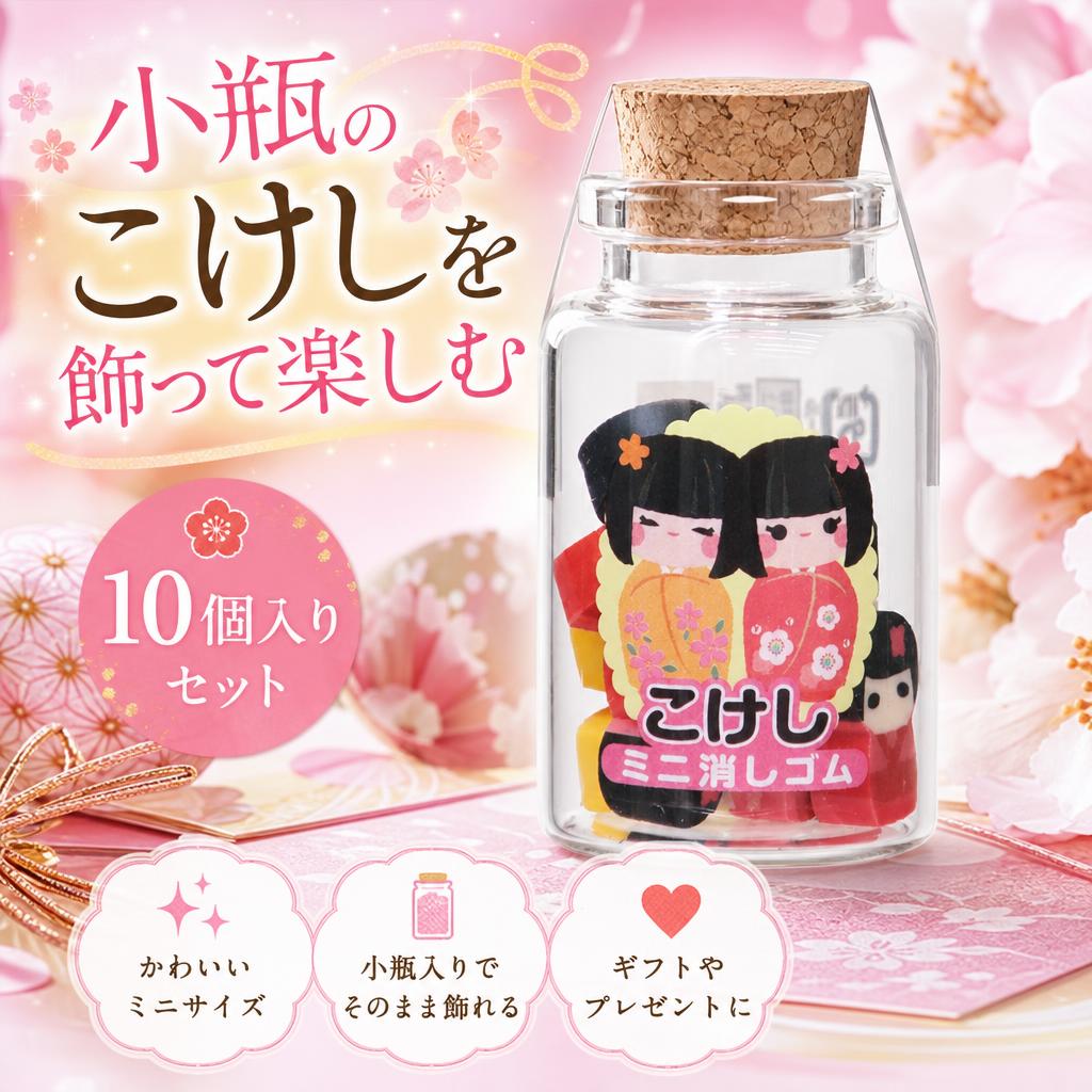 けしごむ 小ビン入りミニ消しゴム こけし funbox プレゼント お土産 面白文具 おもしろ グッズ 通販
