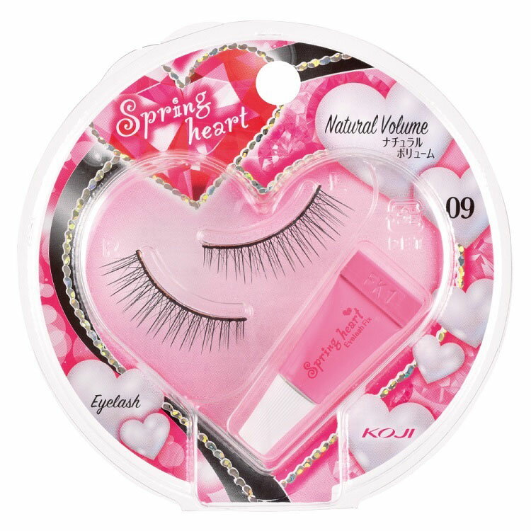 スプリングハート アイラッシュ つけまつげ ナチュラルボリューム #9 1ペア入り 専用接着剤付き 全体用 黒ベース 太芯タイプ