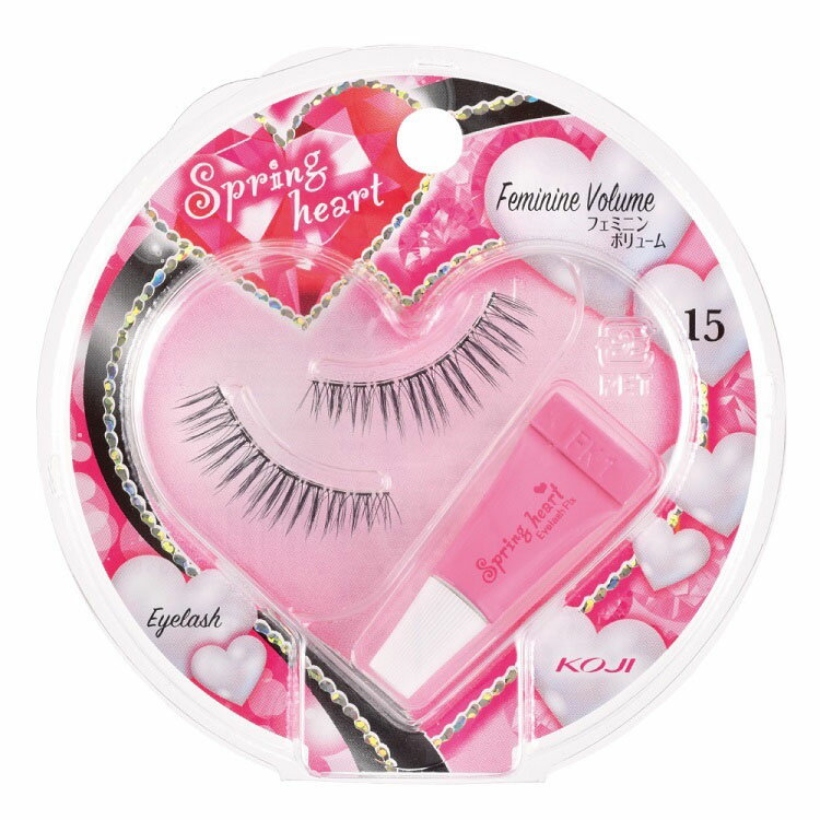スプリングハート アイラッシュ つけまつげ フェミニンボリューム #15 1ペア入り 専用接着剤付き 全体用 透明ベース