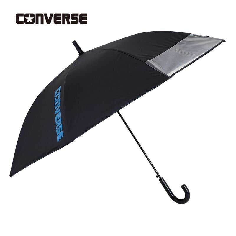 CONVERSE コンバース 子供日傘 無地タイプ 適用身長 140cm ブラック 58cm 晴雨兼用 雨傘 日傘 ワンタッチ ジャンプ式 UVカット率 遮光率 99%以上 透明窓付き 遮熱効果 撥水効果