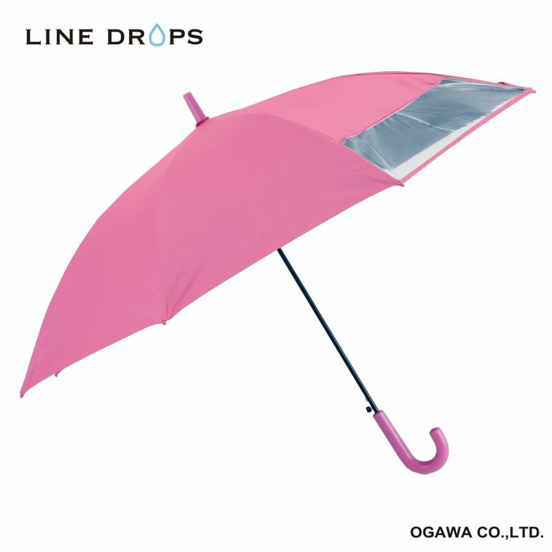 LINEDROPS ラインドロップス キッズ 晴雨兼用 子供日傘 長傘 ピンク 55cm 子供 傘 キッズ 雨傘 日傘 ワンタッチ ジャンプ式 UVカット率 遮光率 99%以上 ワンタッチ 反射テープ付 透明窓付き 遮熱効果 撥水効果