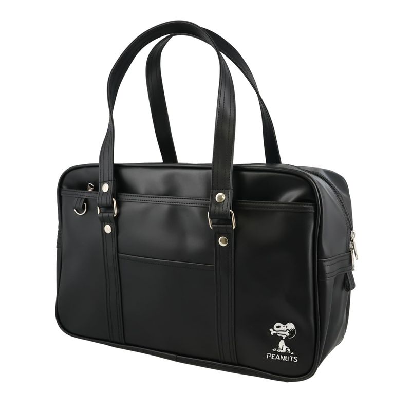 ショービドー 粧美堂 スヌーピー スクールバッグ 合皮 ブラック ボストンバッグ 多機能ポケットパワパフ