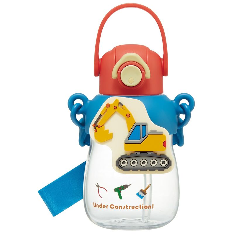 スケーター Skater ラバーマスコット付 ストロー ボトル 水筒 650ml ワンプッシュオープン ロック機能付 持ち手付 ショルダーベルト付 はたらくクルマ PRMC7ST-A