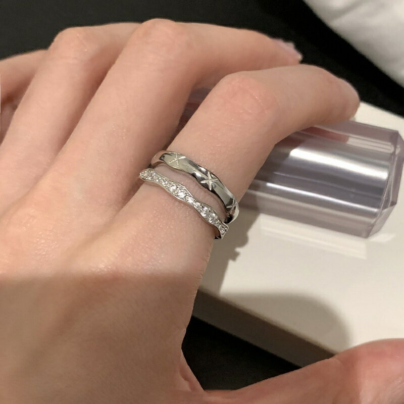Rakuten - リング 指輪 キュービックジルコニア レディース 韓国 東大門 ダブルレイヤー 菱目模様 立体 デザイン おしゃれ きれいめ 普段使い 活口 フリーサイズ シルバー ゴールド プレゼント ギフト アクセサリー KURASHIPET
