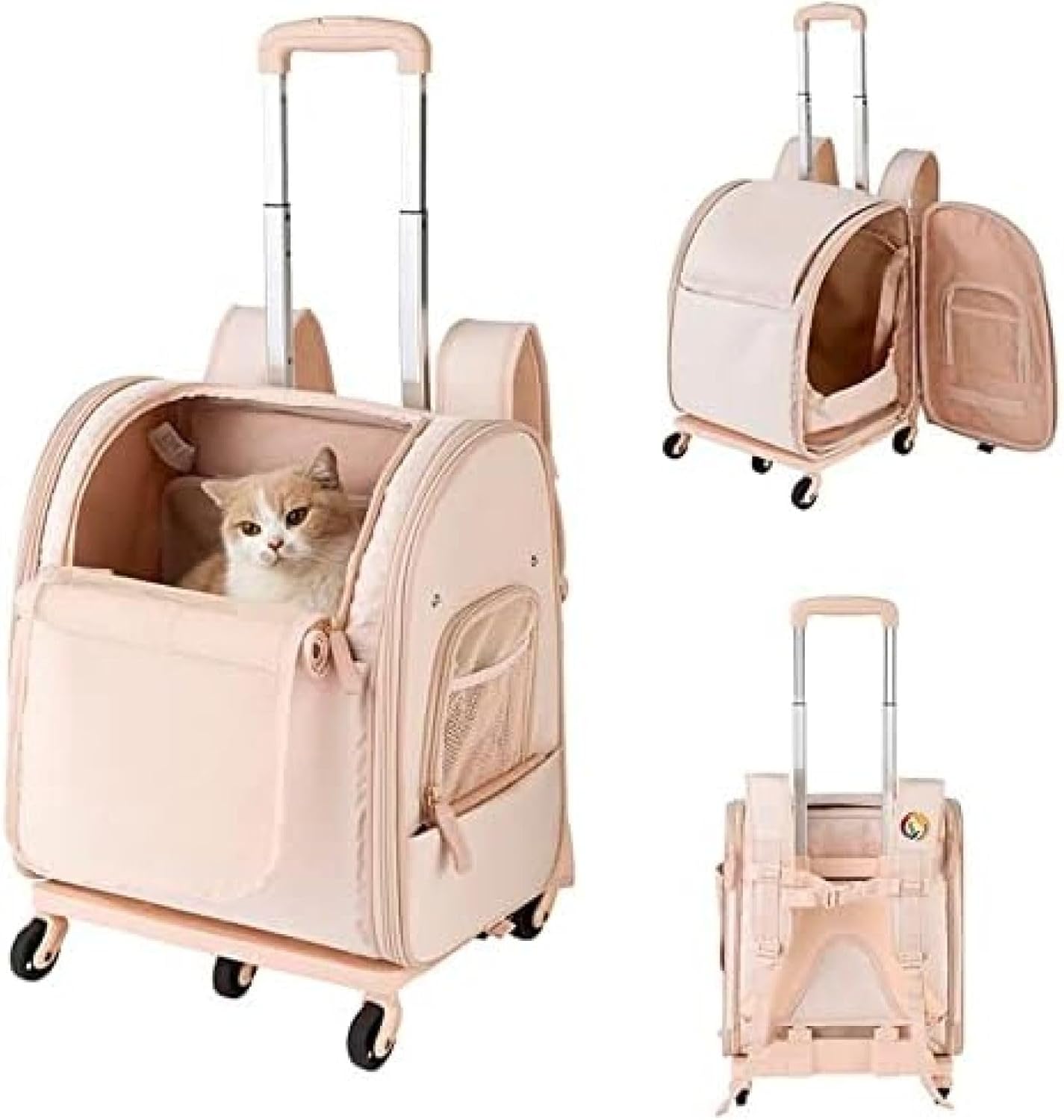 ねこ キャリーリュック キャスター付き ペットキャリー 4輪360度回転 リュック バッグ 猫用 小型犬・小..