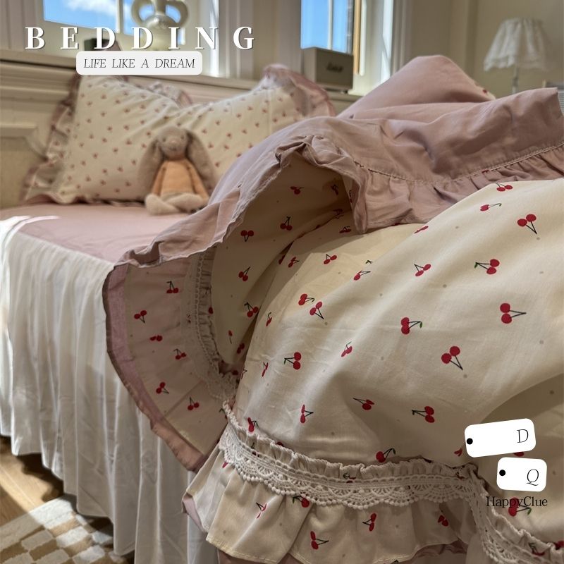 布団カバー ダブル 4点セット 掛け布団カバー 姫系 フリル 花柄 綿100％ 布団カバーセット クイーン オールシーズン 四季通用 田園風 ..