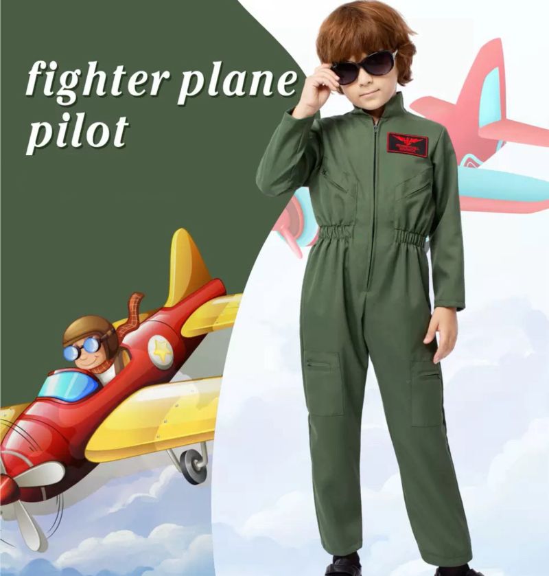 【送料無料】ハロウィン 子供 パイロット コスプレ キッズ フライトスーツ ミリタリー ジャンプスーツ ..