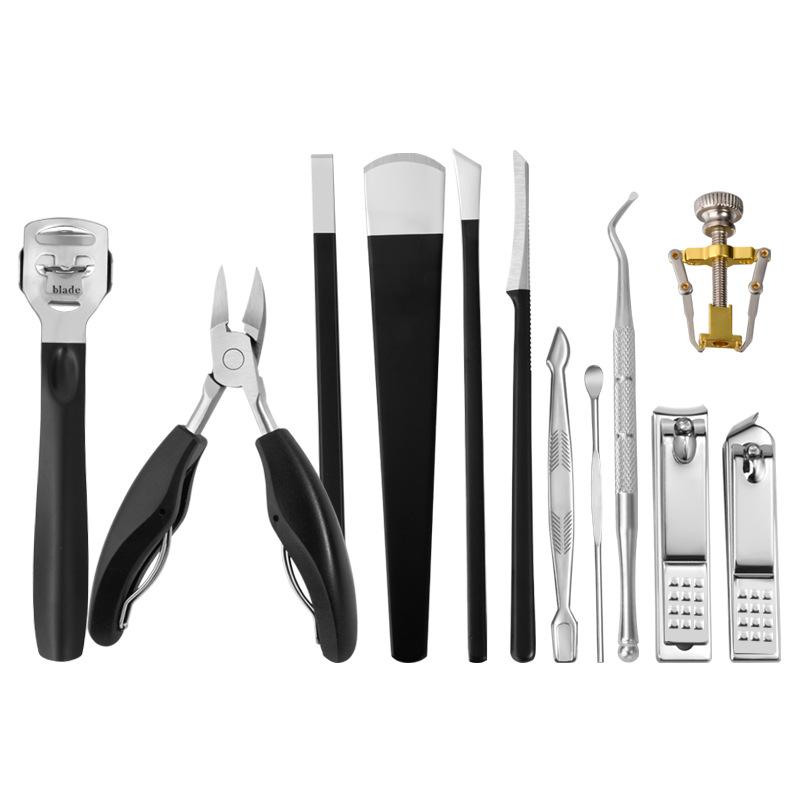 フットケアセット 家庭用 自宅 セルフ 足裏 かかと 角質除去 タコ 魚の目 巻き爪 足爪切り ステンレス製 12点セット 多機能 専門ツール