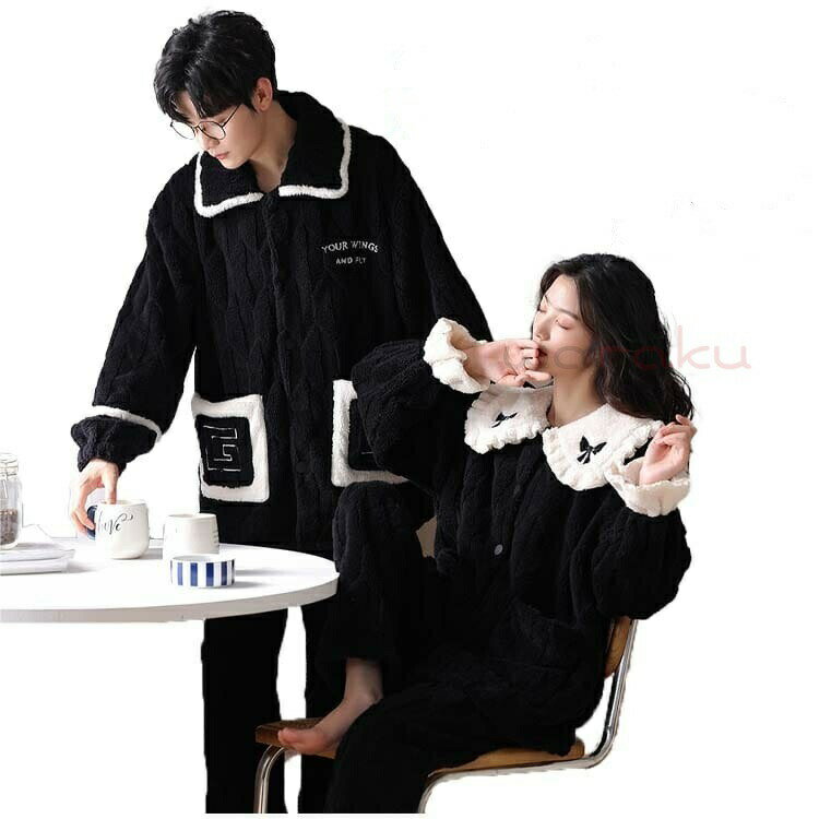 カップル パジャマ 裏起毛 ルームウェア ペア 長袖 ペアブレスレット 体型カバー ペア下着 冬 お姫様 ..