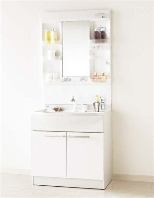 【LINEクーポン配布中】洗面化粧台 エムライン 幅750mm 1面鏡 パナソニック Panasonic [GQM75KECW+GQM075DNUAT] くもりシャットなし エコカチットあり 止水栓別途(4)