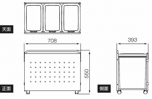 【エントリーでポイント10倍】ダストカーゴ パネル付ダストボックスワゴン(3連) 3分別タイプ [J55] オークス メーカー直送 [3]