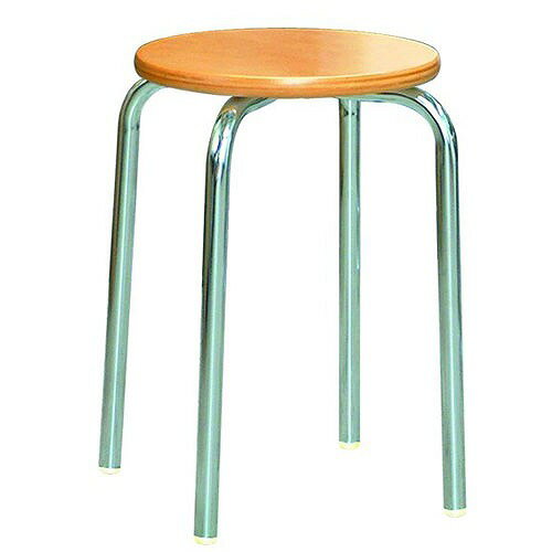 椅子 ラウンドスツール合板座面 ナチュラル/クロームメッキ [RW-1C] ルネセイコウ メーカー直送