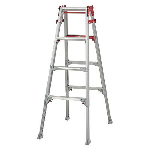 商品説明立ち上がれ職人（ヒーロー）たち。 従来製品との操作姿勢の違い 従来品と違い、しゃがまずに伸縮作業が行える為タイムパフォーマンスが向上。 さらに、しゃがまないので腰への負担の軽減になります。 ■直観的な操作！サイドトリガー トリガーを引くだけの簡単操作。 支柱を握ってトリガー操作を行うため、支柱の支えにもなりより安全にスピーディな操作が行えます。 ■両脚、片脚伸縮が可能な上部操作レバー レバーの中央を握れば両脚、サイドを握れば片脚ごとの伸縮操作が可能。 段差地での対応がスムーズに行えます。 ※従来と同じく下部での操作もできます。商品詳細天板高さ 1.02〜1.33m 有効高さ 0.71〜1.03m はしご時長さ 2.14〜2.78m 質量 7.4kg 設置寸法(外寸)全幅 50〜55cm 設置寸法(外寸)奥行 72〜89cm 収納寸法(外寸)全幅 50cm 収納寸法(外寸)奥行 17cm 収納寸法(外寸)高さ 109cm