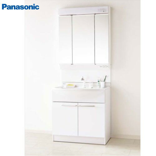 【LINEクーポン配布中】洗面化粧台 エムライン LED3面鏡 幅750mm パナソニック Panasonic [GQM75KSCW+XGQM075DSCATC] 電源コード付 くもりシャット有 エコカチット無 止水栓別売