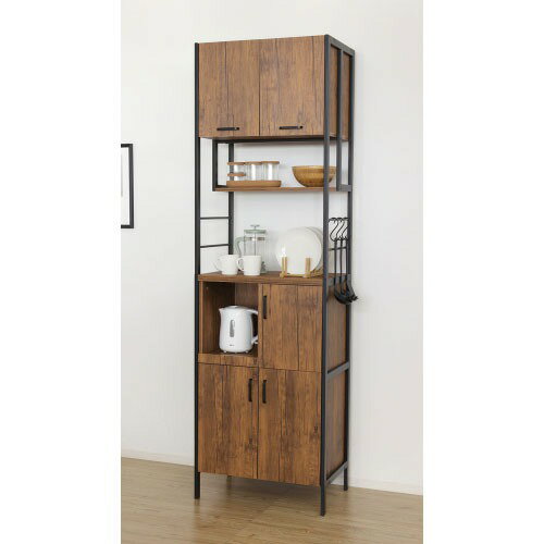 【LINEクーポン配布中】食器棚・収納棚 アート食器棚60-200 ヴィンテージブラウン [4954877233855] W60×D40×H200cm 1500W2口コンセント付 組立式 クロシオ メーカー直送