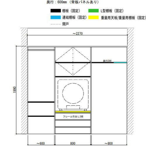 【エントリーでポイント10倍】ラクロ ハンガーパイプ・開戸・引出し3段 タテ型洗濯機用 その他衣類乾燥機プラン [AY000043□] 7.5尺 南海プライウッド 現場不可 法人事務所限定 メーカー直送 [2]