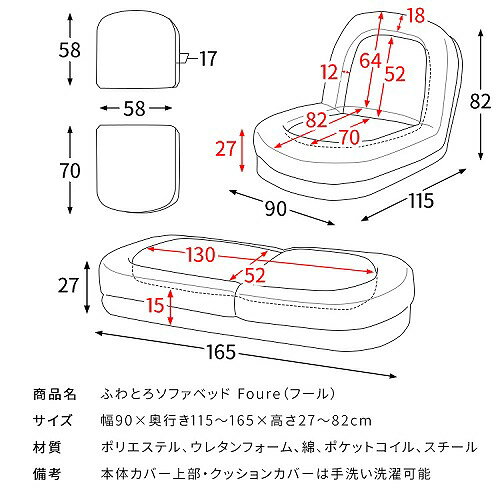 【LINEクーポン配布中】ふわとろソファベッド Foure フール SF-1800-GY [051800007] グレー 3way カバー手洗い洗濯可能 宮武製作所 メーカー直送 [3]