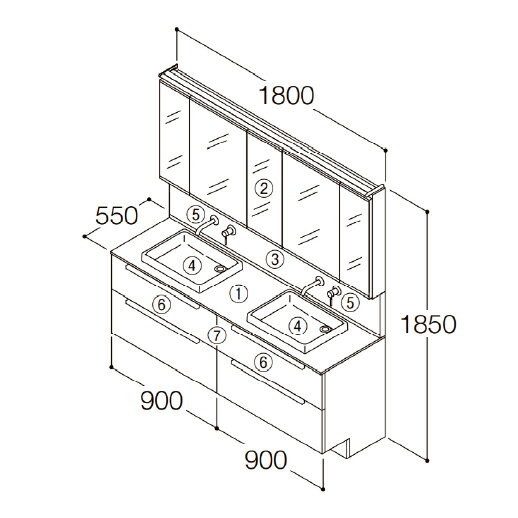 【最大3万円クーポン配布中★11日01:59まで】洗面化粧台 エスクア 間口1800mm TOTO [ESCUA04] ミラーキャビネット五面鏡（上下ワイド照明・調色機能付き） セットプラン メーカー直送