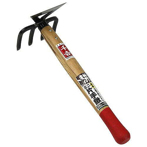 商品説明片手でも持ちやすい小型軽量タイプのミニ片手鍬です。 【用途】 土起こし、穴掘り。 【機能】 ●ちょっとした園芸作業や土いじりに扱いやすいサイズです。 ●小型タイプなので女性でも使いやすいです。 ●ヘッド部は窓付鍬と4本爪レーキの2つの用途で使用できます。 【仕様】 ●タイプ：4本レーキ。 ●柄長：約260mm。 ●頭サイズ：鍬側(約)幅80mm×長さ50mm・レーキ側(約)幅85mm×爪長55mm。 【材質】 ●ヘッド部：S45C。 ●柄：椎。 【注意事項】 ●本来の用途以外には使用しないで下さい。 ●使用前には本体あるいは部品にがたつき・緩みが無いことを確認してください。ガタつき、ゆるみがある場合はクサビをハンマー等で打ち込んで下さい。 ●刃部は鋭利です。怪我のないよう、取り扱いには十分注意して下さい。 ●使用後は汚れを取り、子供の手の届かない安全な場所に保管してください。 ●コテとして使用しないで下さい。