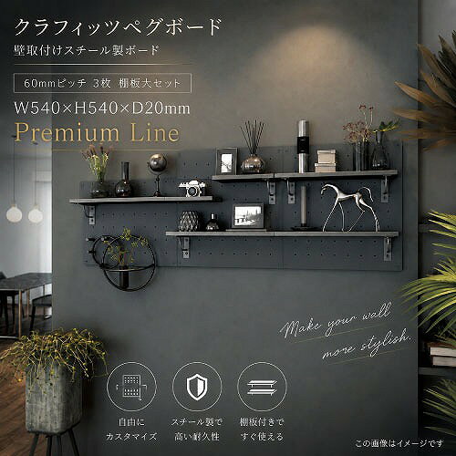 有孔ボード ペグボードセット 60mmピッチ 3枚 棚板大セット Premium Line  W540×H540×D20mm クラフィッツ メーカー直送