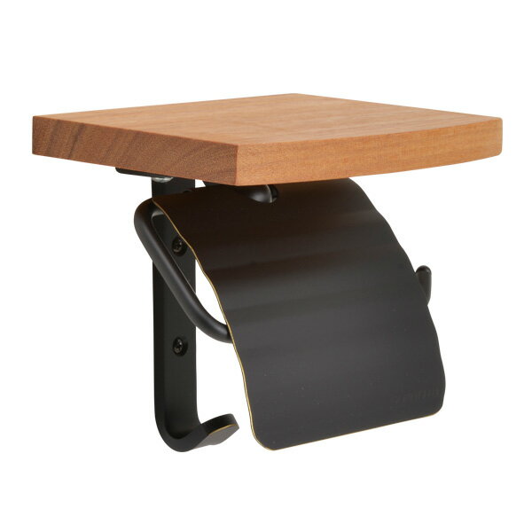 【LINEクーポン配布中】真鍮 ペーパーホルダー(ウッドシェルフ付)シングル 黒色 アンティーク ブラス 雑貨 [640474] ゴーリキアイランド