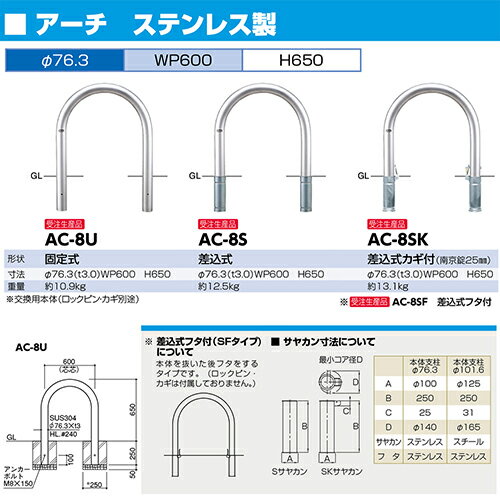 【最大3万円クーポン配布中★26日01:59まで】アーチ 車止め 交換用本体のみ φ76.3(t...