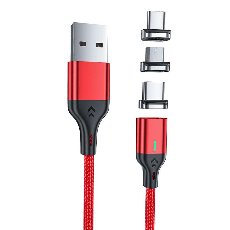マグネット-充電ケーブル 急速充電 高速データ転送 LEDライト内蔵 USBケーブル 3in1 充電器 マグネット 急速充電 防塵 USBC Micro USB Phone 3種類のコネクター 全機種対応