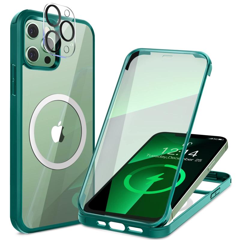 HAUTRKBG iPhone 用 ケース クリア 両面強化ガラス 360°全面保護【MagSafe対応】【カメラフイルムを贈】【100％画面感度】マグセーフ ワイヤレス充電対応 米軍MIL規格取得 耐衝撃 アイフォン 透明(3)