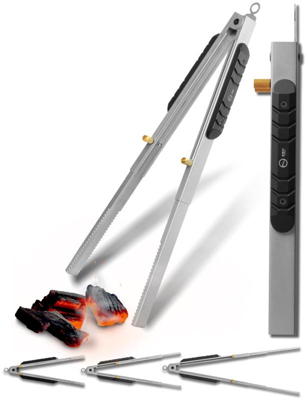ZEN Camps 火バサミ 薪バサミ 炭バサミ トング 伸縮式 アウトドア 焚き火 キャンプBBQ ステンレス製 ストッパー付