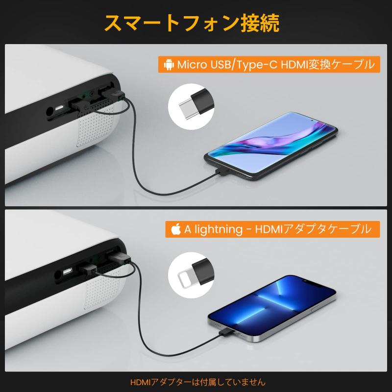 contactのHAPPRUN プロジェクター 家庭用 1080P 4K対応 高輝度 Bluetooth5.1 低遅延 省エネ 小型ホームプロジェクター ズーム機能 台形補正 天井投影｜アングル3