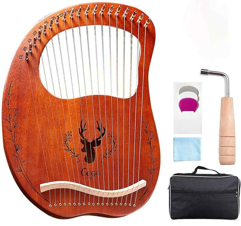 竪琴ハープ メタルストリン ポータブル小さな竪琴19弦木製ライアーハープレゾナン コンパクトマホガニー 弦楽器チューニング 初心者のためのキッズホリデーギフト ...