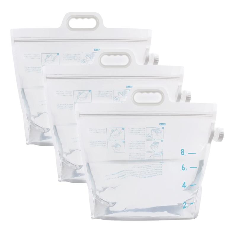 【洗って乾かせる、衛生的な給水袋】給水袋　ウォーターバッグ 8Lx3個入り 食品衛生法適合 上部ダブル..