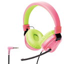 エレコム ヘッドセット 子供用 低音量仕様 折りたたみ式 【 3.5mm接続 4極 】 回転式マイクアーム付き 両耳 ピンク×グリーン HS-KDGM01TPN(2)