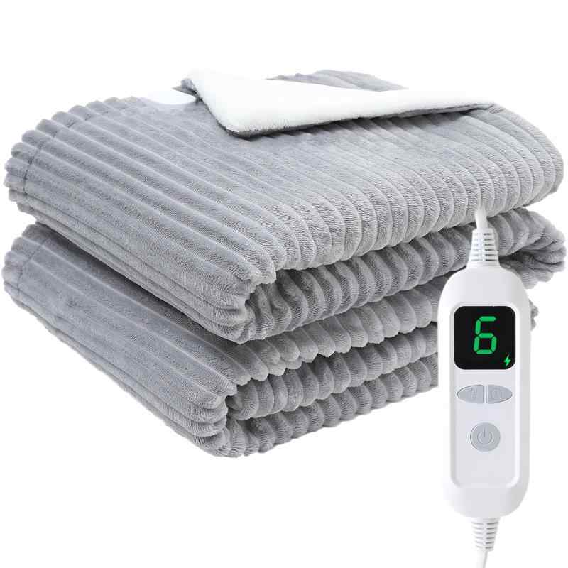 電気毛布 掛け敷き兼用 ひざ掛け 【日本カケン認証＆炭素繊維発熱技術】 両面フランネル タイマー付 2-12時間 ダブル 6段階温度調整可 自動オフ 過熱保護 電気ブランケット 120×60cm 掛け 肩