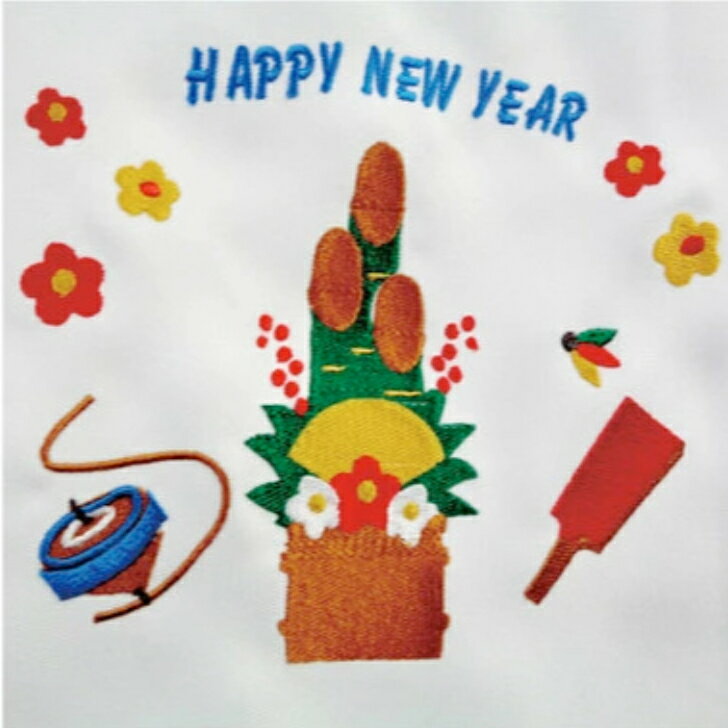 季節のカラーエプロン　白【お正月】【節分・ひな祭り・入学式・ハロウィン・クリスマス・お正月】