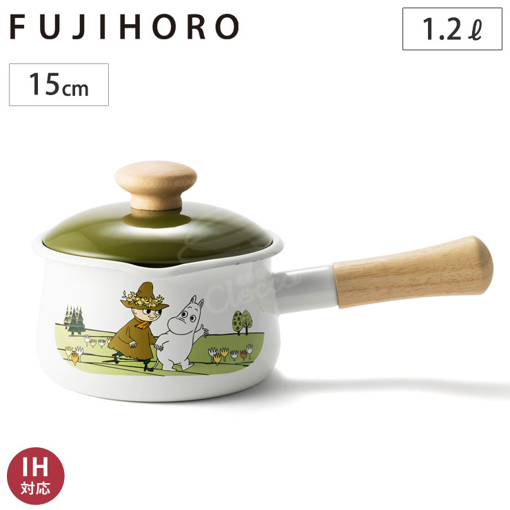 富士ホーロー ムーミン オリーブ 15cm ミルクパン 蓋付き IH対応 MTG-15M【片手鍋 ホーロー/琺瑯 ほうろう/ホーロー鍋/MOOMIN スナフキン/送料無料/楽天スーパーSALE/割引/半額以下 】
