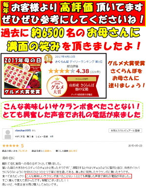 2016年さくらんぼグルメ大賞!東京某高級スーパーが惚れ込む味と品質!山形産畑の宝箱24粒2L〜L(大)さくらんぼ送料無料母の日さくらんぼ佐藤錦さくらんぼ母の日さくらんぼギフト母の日プレゼント母の日ギフト【楽ギフ_メッセ】さくらんぼ母の日