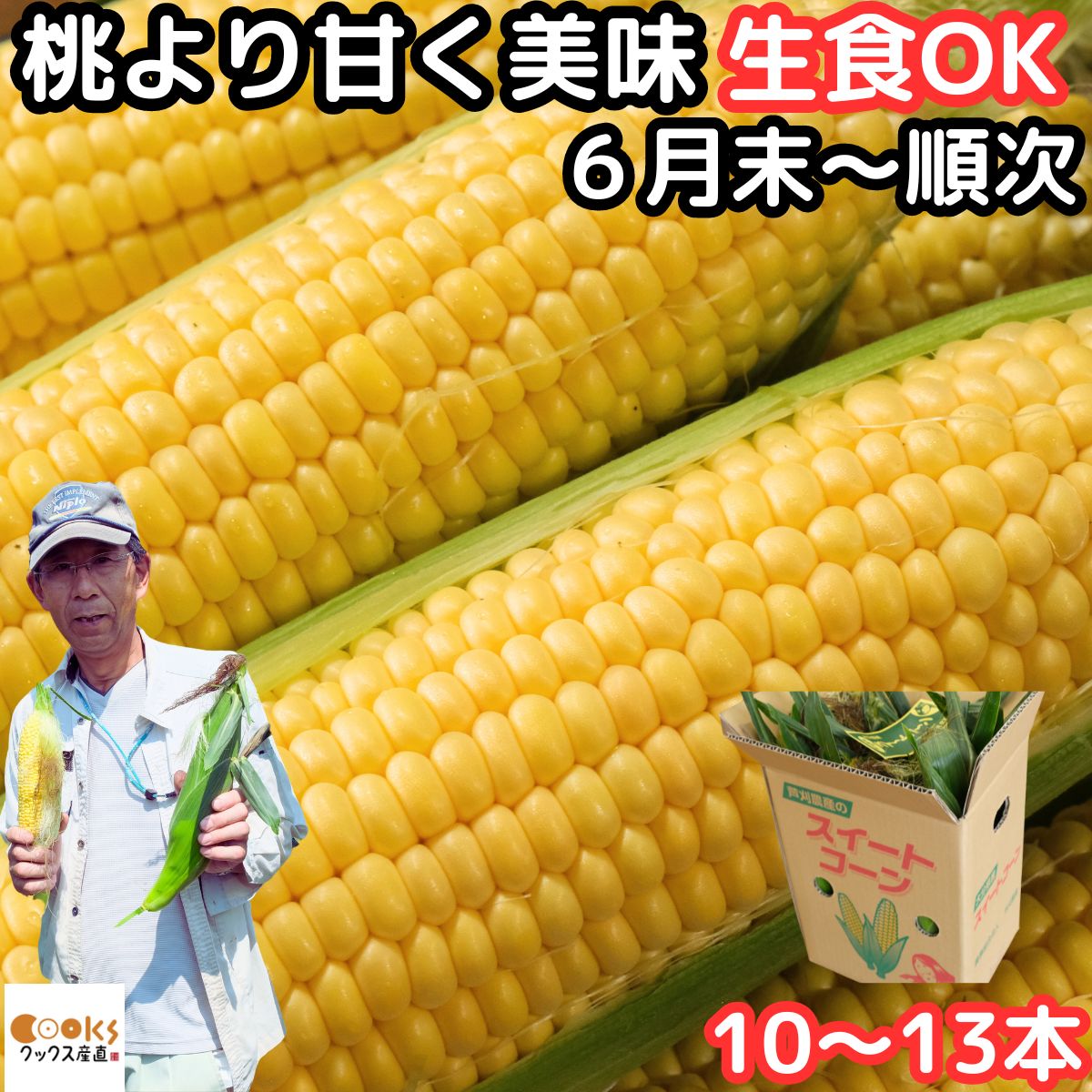 とうもろこし 生で食べれる 甘い 朝どれ お中元 早割 大分産 三重町 芦刈農産 生トウモロコシ 10～13本 約4.5kg 食べ物 食品 内祝 御中元 2024 送料無料 わくわくコーン どきどきコーン ゴールドラッシュ 黄色 バイカラ 6月 7月 8月 出荷