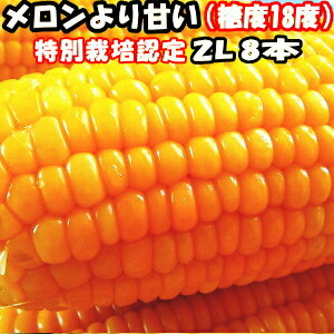 とうもろこし 北海道 甘い メロンより甘い 安心の特別栽培認定 朝どれ 生で食べれる トウモロコシ 平均糖度18度 夢のコーン わくわくコーン 2L〜L サイズ 8本入 北海道 三栄アグリ 送料無料