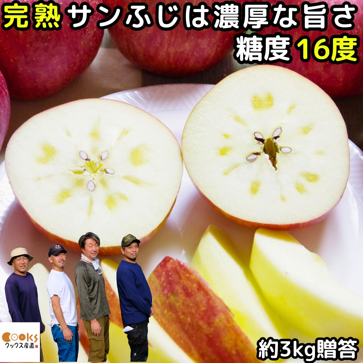 りんご 長野 完熟 サンふじ 約 3kg 6-12玉 贈答用 お歳暮 ギフト 蜜入り しやすい クックス飯綱りんご会 リンゴ プレゼント もぎたて おいしい さ...