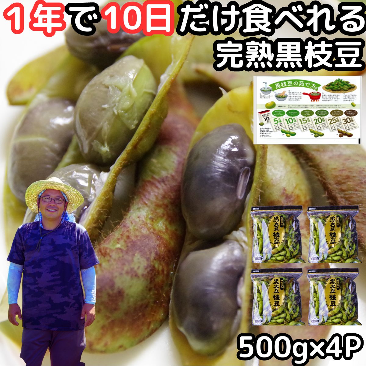 枝豆 丹波 黒豆 完熟 えだまめ 美味しい 2kg 500g×4袋入 レシピ付 兵庫 丹波篠山 黒枝 ...