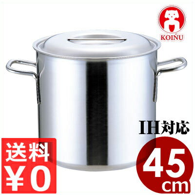 仔犬印 プロデンジ寸胴鍋 42cm／55リットル IH（電磁）対応 ステンレス製／業務用ステンレス寸胴鍋 厚底で丈夫 ずんどう鍋 スープ鍋 本間製作所 013327011